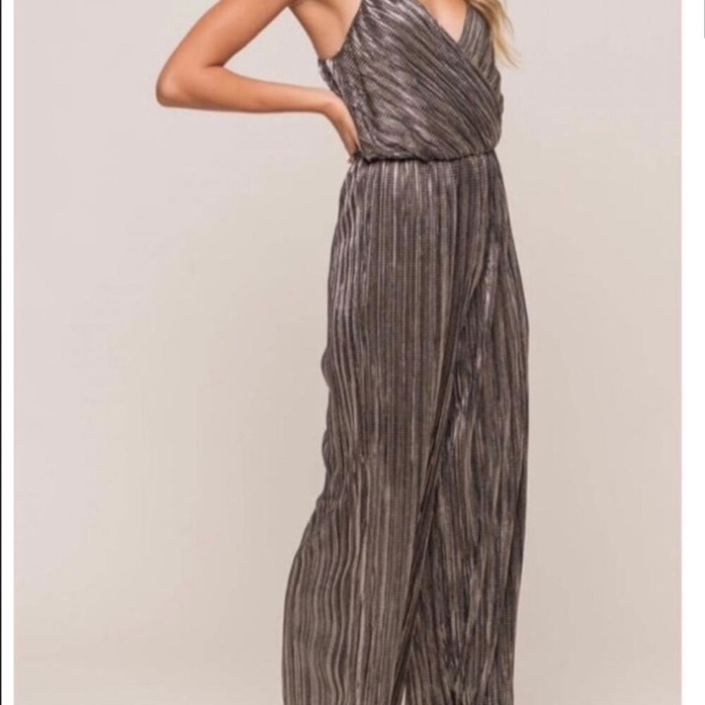 Lush Metallic Jumpsuit Wide Leg Trouser Silver Gold Gunmetal Dressy Size Small - Picture 2 of 12